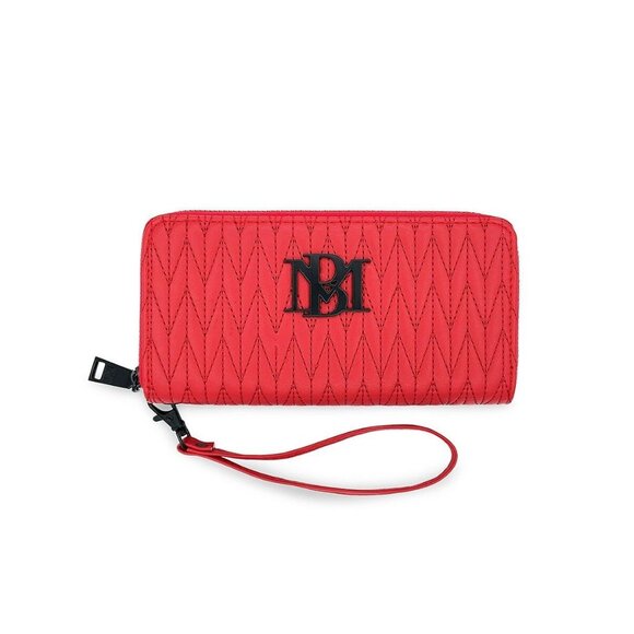 Badgley Mischka Quilted Logo Wristlet Long Wallet Red - Picture 1 of 7